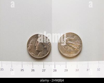 20 Centesimi di Vittorio Emanuele III, re d'Italia da Roma. Regnante: Vittorio Emanuele III, re d'Italia, 1869–1947, regnò 1900–1946 Mint: RomeMaker: Leonardo Bistolfi, italiano, 1859–1933Engraver: Luigi Giorgi, italiano, 1848–1912 Foto Stock