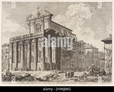 Vista del Tempio di Antonino e Faustina in campo Vaccino (vista del Tempio di Antonino e Faustina nel Foro Romano), da Vedute di Roma (vista di Roma). Artista: Giovanni Battista Piranesi, italiano, 1720–1778 Foto Stock