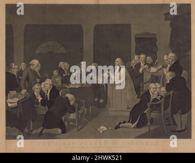 La prima preghiera in Congresso / Settembre 1774 a Carpenters Hall Philadelphia. Artista: Harvey S. Sadd, americano, nato Inghilterra, 1776–1840 Foto Stock