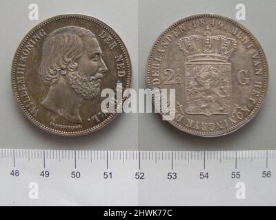 2 1/2 Gulden di Guglielmo III, re dei Paesi Bassi, da Utrecht. Regnante: Guglielmo III, re dei Paesi Bassi, olandese, 1817–1890, regnò 1849–90 Mint: Utrecht Foto Stock