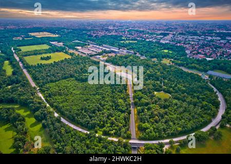Vista aerea circut gara di Monza vicino a Milano, regione Lombardia d'Italia Foto Stock