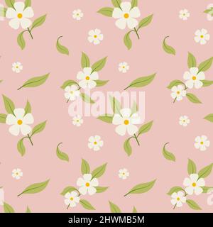 Motivo senza cuciture Blossom twig, sfondo primaverile. Illustrazione vettoriale in stile piatto Illustrazione Vettoriale