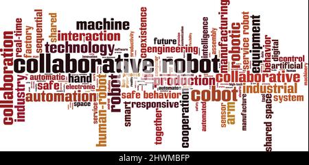 Concetto collaborativo di robot word cloud. Collage fatto di parole sul robot collaborativo. Illustrazione vettoriale Illustrazione Vettoriale