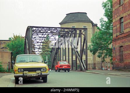 Ponte di metallo, Lipsia, 17 ottobre 1992, Sassonia, Germania Foto Stock