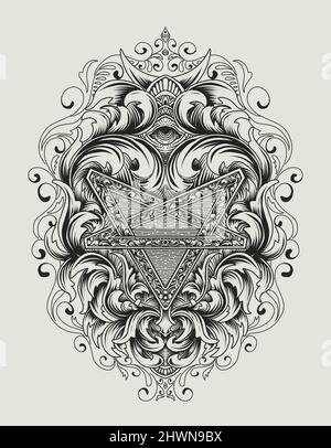 illustrazione vettore pentagramma simbolo incisione ornamento stile Illustrazione Vettoriale