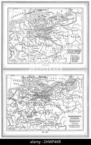 Mappa di Brandeburgo-Prussia, , (Enciclopedia, 1893), Karte von Brandeburgo-Preußen, Carte de Brandebourg-Prusse Foto Stock