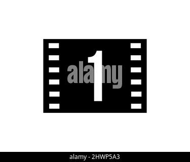 Logo Motion Film su lettera 1. Movie Film Sign, Film Production Logo con 1 logotipo Vector Template Illustrazione Vettoriale