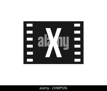 Logo Motion Film sulla lettera X. Film Sign, Logo di produzione cinematografica con X logotipo Vector Template Illustrazione Vettoriale