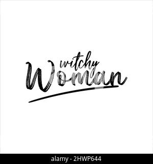 Witchy Donna di inchiostro nero su sfondo bianco. Può essere utilizzato per biglietti d'auguri, tazze, opuscoli, poster, etichette, adesivo, ecc. Illustrazione Vettoriale
