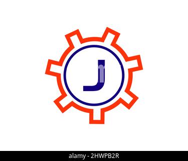 Logo Gear sulla lettera J. modello iniziale di design del logo J Gear Letter Illustrazione Vettoriale