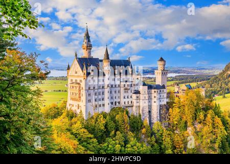 Castello di Neuschwanstein (Schloss Neuschwanstein) Baviera. Fussen, Germania. Foto Stock