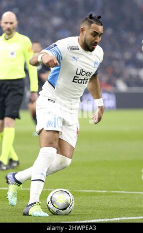 Dimitri Payet di Marsiglia durante il campionato francese Ligue 1 partita di calcio tra Olympique de Marseille (OM) e AS Monaco (ASM) il 6 marzo 2022 allo stadio Velodrome di Marsiglia, Francia - Foto: Jean Catuffe/DPPI/LiveMedia Foto Stock