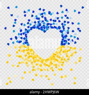 No War modello bandiera Ucraina blu e gialla in cuore silhouette. Concetto di libertà e pace. Fermare la guerra e l'aggressione militare. Illustrazione vettoriale Illustrazione Vettoriale