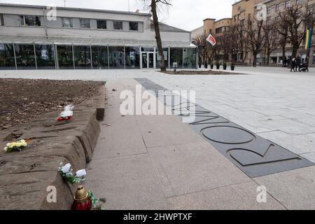 Romas Kalanta Memorial.Kaunas seconda città più grande in Lituania. Importante centro della vita economica, accademica e culturale lituana. Foto Gary Roberts Foto Stock