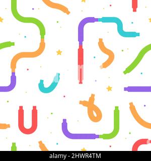 Pattern senza giunture con tubi a scomparsa. Giocattoli popolari colore antistress, tubi flessibili per bambini, fedget sensoriali alla moda, gioco per bambini isolato su sfondo bianco Illustrazione Vettoriale