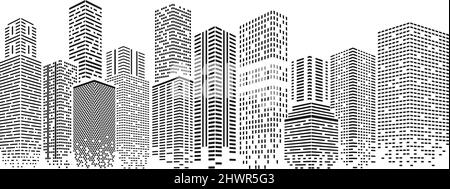 Città di dots. Paesaggio urbano isolato con skyline punteggiato. Edificio di uffici, architettura poligonale case astratte. Arte tecnologica, azienda vettoriale esatta Illustrazione Vettoriale