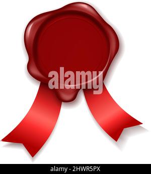 Sagoma rotonda con guarnizione in cera con nastro rosso realistico Illustrazione Vettoriale
