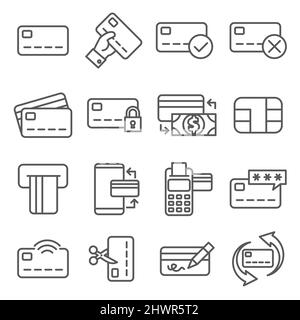 Icona della linea della carta di credito impostata su sfondo bianco Illustrazione Vettoriale