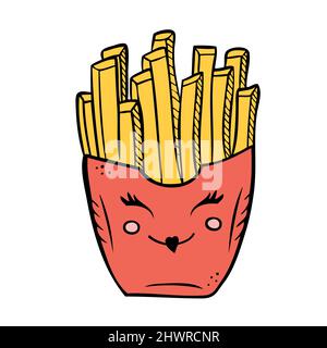 Fast food, patatine fritte. Illustrazione vettoriale in stile doodle Illustrazione Vettoriale