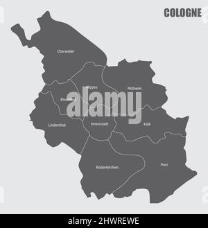 Colonia, Germania. Mappa amministrativa con etichette. Illustrazione Vettoriale