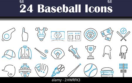 Set di icone per il baseball. Contorno grassetto modificabile con disegno di riempimento a colori. Illustrazione vettoriale. Illustrazione Vettoriale