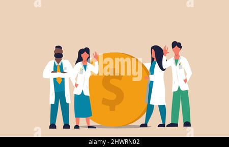 Costo finanziario salute e ospedale medico fondo medico. I benefici del conto di soldi e il concetto di illustrazione vettoriale di paga di sconto del prestito. Assicurazione malattia co Illustrazione Vettoriale