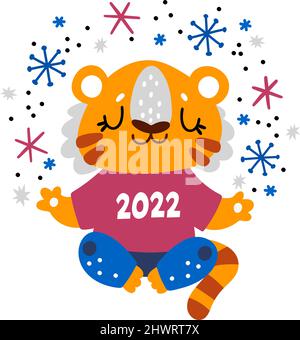 Tigre Zen. simbolo di 2022 anni in stile infantile Illustrazione Vettoriale