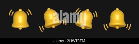 3d rendere giallo squillo campana con nuova notifica per i social media . Illustrazione Vettoriale