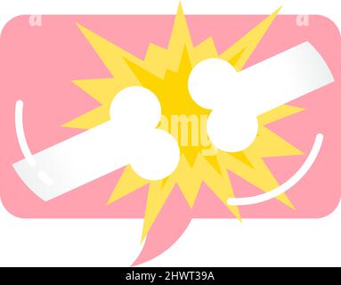 Icona frattura ossea. Vettore piatto tipo lesione sportiva. Rottura umana della gamba o dell'articolazione femorale. Diagnosi traumatologica e concetto di terapia Illustrazione Vettoriale