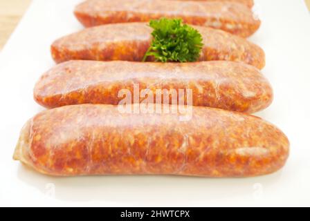 Materie calde e piccante Salsiccia Italiana Links Foto Stock