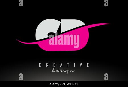 CD C D Logo lettera bianco e rosa con Swoosh e linee curve. Illustrazione Vettoriale