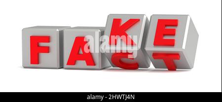 I cubi con le lettere capovolgono e le parole cambiano da FATTO a FALSO. rendering 3d Foto Stock