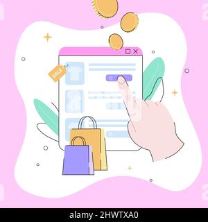Illustrazione dello shopping online. Vendita rosa e concetto di vendita al dettaglio. Illustrazione vettoriale Illustrazione Vettoriale