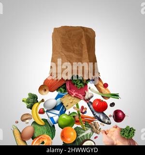 La perdita di inflazione dei generi alimentari e l'aumento del costo dei generi alimentari e dei prezzi dei generi alimentari aumentano i costi dei supermercati come concetto di crisi finanziaria dell'inflazione. Foto Stock