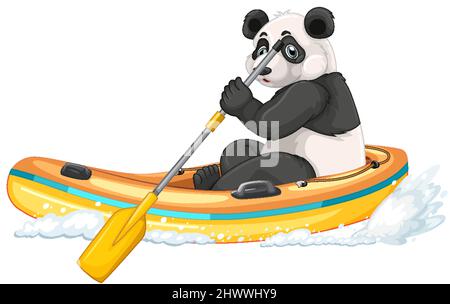 Panda su barca gonfiabile in stile cartoon illustrazione Illustrazione Vettoriale