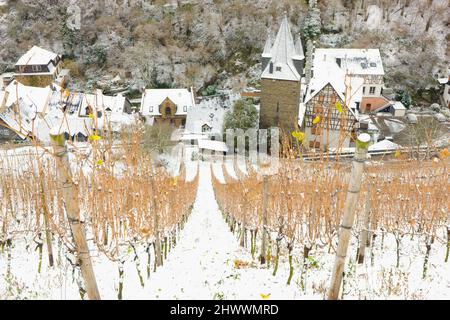 Panoramica dei vigneti che circondano Bacharach in inverno, Renania-Palatinato, Germania Foto Stock