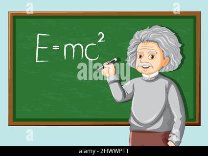 Ritratto di Albert Einstein in illustrazione di stile cartoon Illustrazione Vettoriale