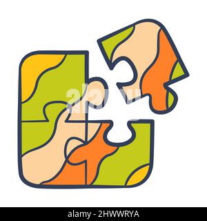 puzzle risoluzione problema team lavoro collaborazione contributo singolo isolato icona con doodle colorfull stile vettore Foto Stock