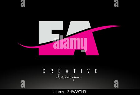 EA e Un logo in lettere bianco e rosa con WhiteSwoosh e linee curve. Illustrazione Vettoriale