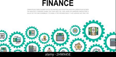 Pagina di destinazione Money and Banking con icone colorate. Carta di credito, Cambio valuta, ATM, Terminal vettore concetto di fondo sito web. Illustrazione Vettoriale