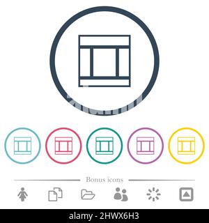 Tre layout Web a colonne delineano icone a colori piatti con contorni rotondi. 6 icone bonus incluse. Illustrazione Vettoriale