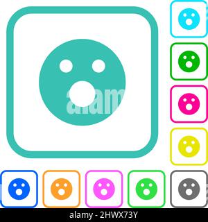 Emoticon pieno di colori vivaci icone piatte in bordi ricurvi su sfondo bianco Illustrazione Vettoriale