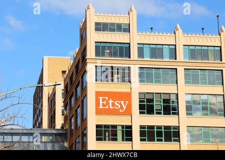 Sede centrale di Etsy, 117 Prospect St, Brooklyn, New York, uffici aziendali di un mercato di e-commerce nel quartiere di Dumbo. Foto Stock