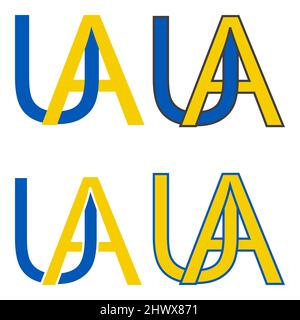 UA lettere icona segno ucraina set , colore bandiera ucraina giallo blu UA Illustrazione Vettoriale