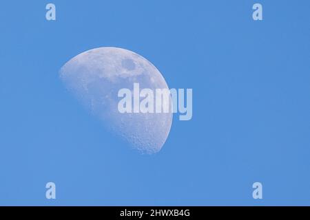 Half Moon background - la Luna è un corpo astronomico che orbita il pianeta Terra, essendo l'unico satellite naturale permanente della Terra Foto Stock