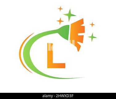 Logo per la pulizia con lettera L. House Clean e logo della camera da letto. Logo della Maid lettera L. Illustrazione Vettoriale