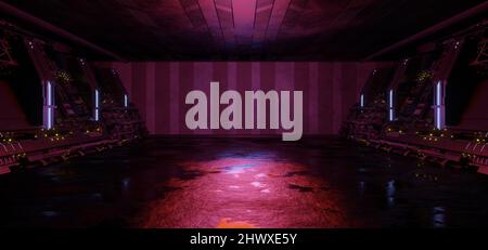 Cyberpunk Digital Tunnel Hangar Club Hallway Solid Metallic Red Brown colori per la presentazione del prodotto Foto Stock