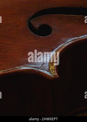 Carlos Roberts maestro liutaio violino creatore scegliere il ponte giusto per un nuovo violoncello della sua produzione presso la sua officina Foto Stock