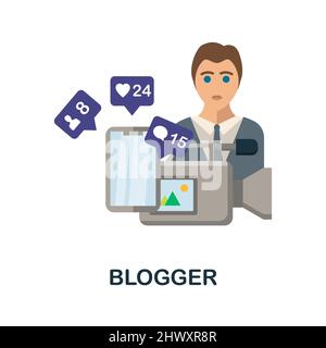 Icona blogger flat. Segno colorato elemento dalla collezione di professioni creative. Flat Blogger icona segno per il web design, infografica e più. Illustrazione Vettoriale