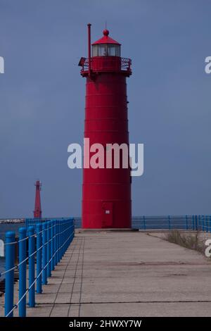 Faro di Muskegon Pier lungo il lago Michigan Foto Stock